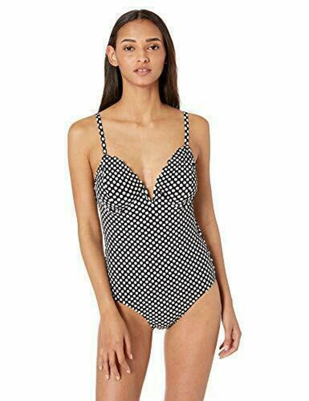Jessica Simpson Scalloped Edge V-Wire One-Piece M Medium Black White Dot New